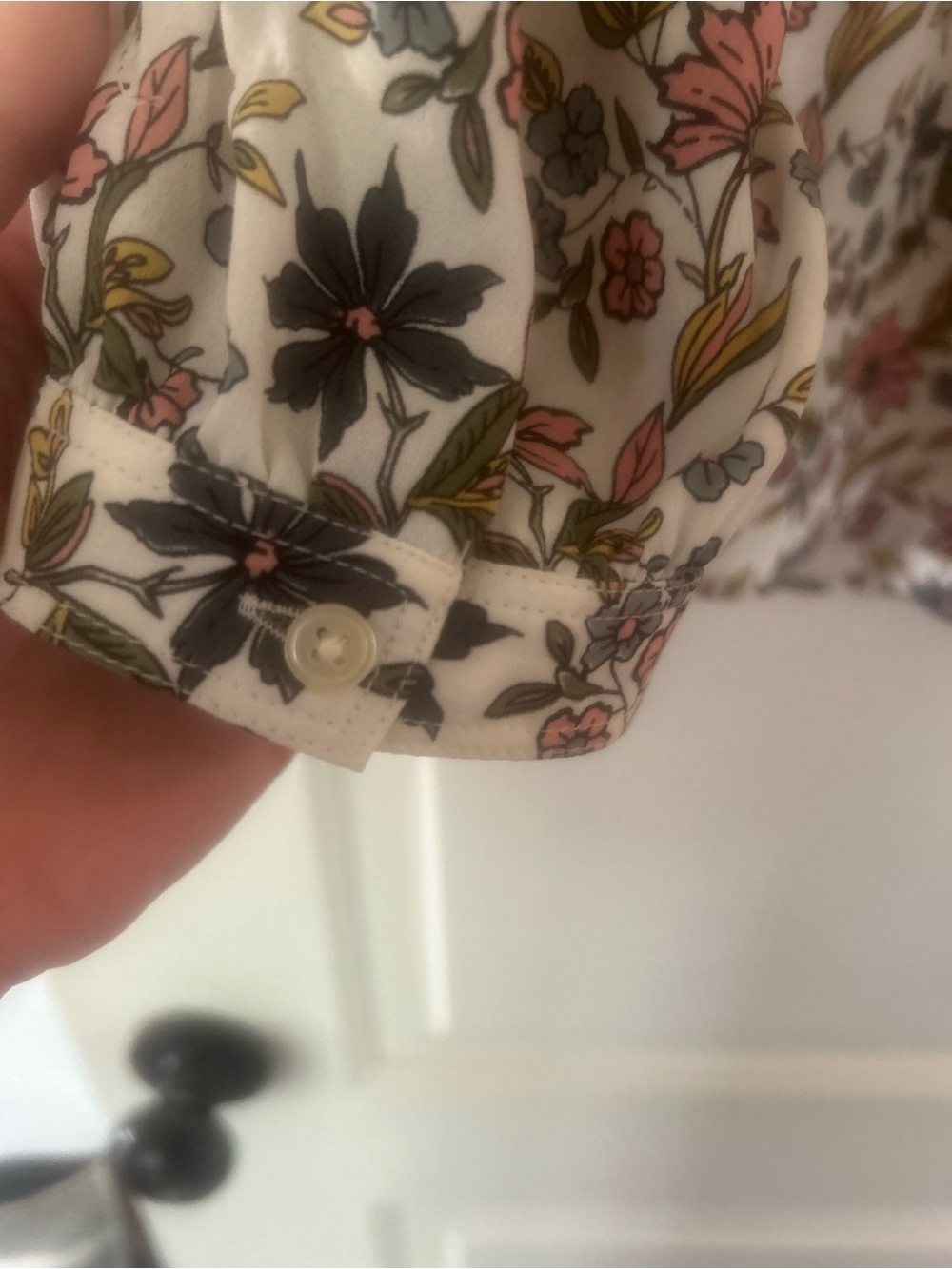 LOFT Cream Floral Long-Sleeve Peasant Blouse with Pink and Black Flowers - Picture 8 of 8